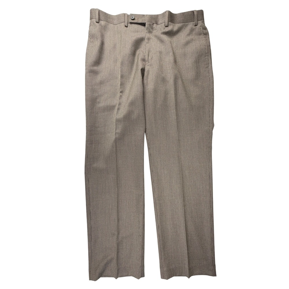 Lauren Ralph Lauren Mens Brown Houndstooth Dress Pants 36x30 Flat Front Trousers